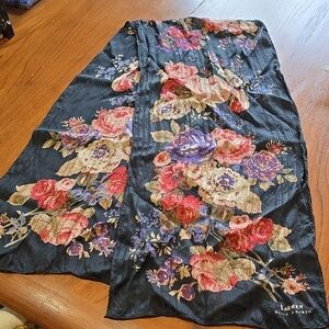 54 Inch Lauren Ralph Lauren Silk Scarf Navy Floral Rich Pinks, Blues, Green